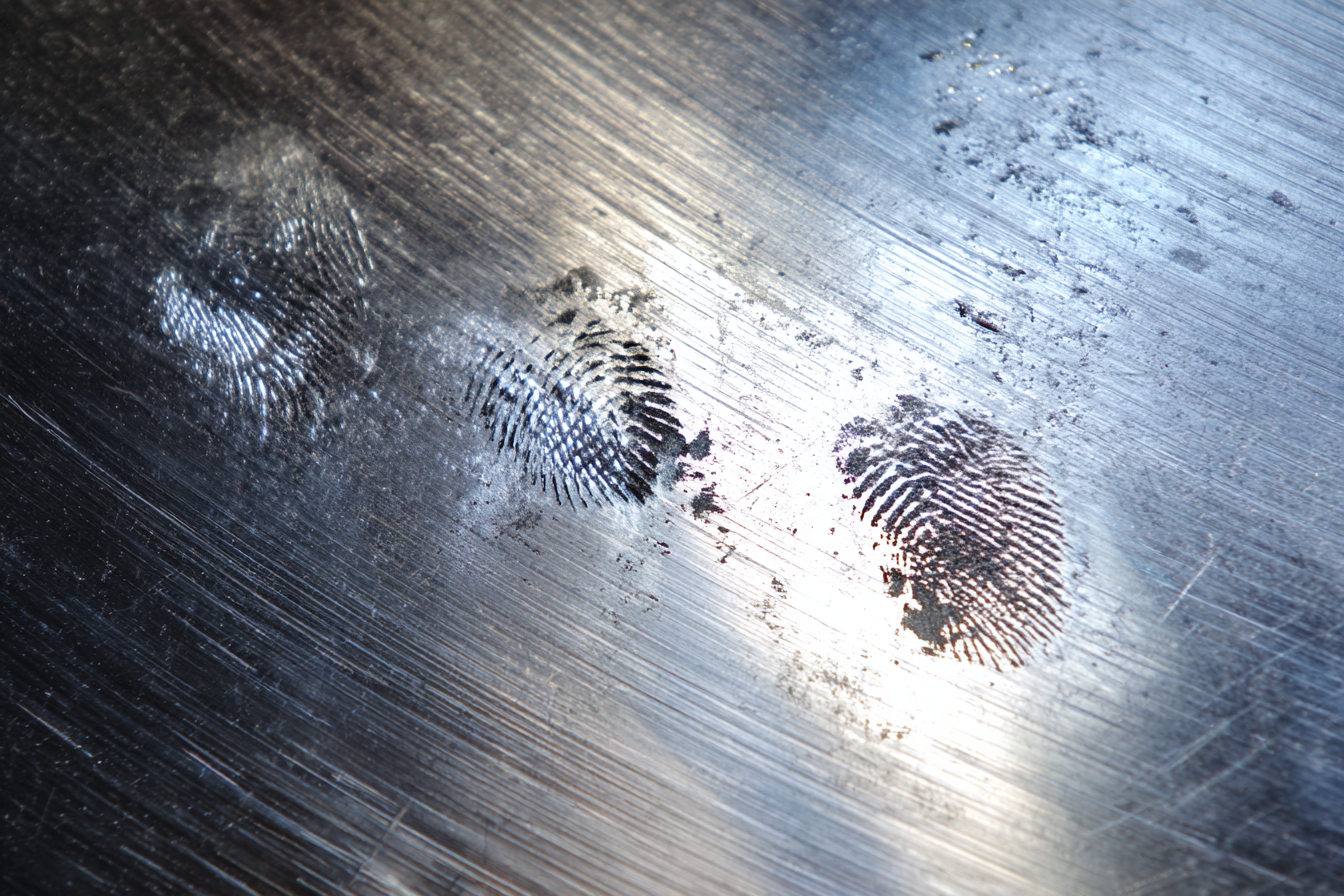Fingerprints on bead-blasted steel
